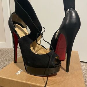 Christian Louboutin Black and Red Peep-Toe Heels